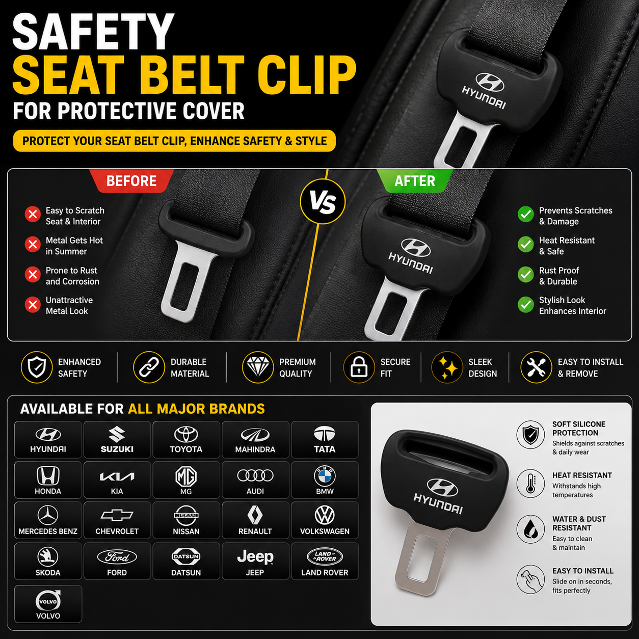 Hot Sale 50% OFF Car Seat Belt Clip Silicon Cover 2PCS