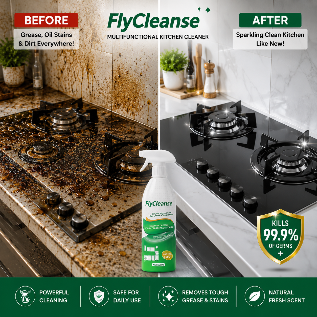 India's #1 Foam-Based FlyCleanse Kitchen Cleaner & Disinfectant ( Buy 1 Get 1 Free)