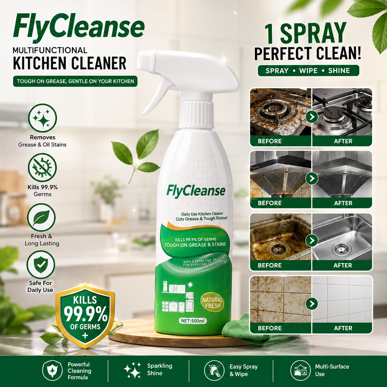 India's #1 Foam-Based FlyCleanse Kitchen Cleaner & Disinfectant ( Buy 1 Get 1 Free)
